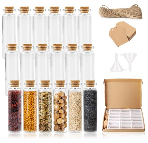 18 x Mini-Glasflaschen mit Korken, 40 ml, kleine Glasfläschchen mit Deckel | 40 ml Mini-Flasche, Glas, für Hochzeiten