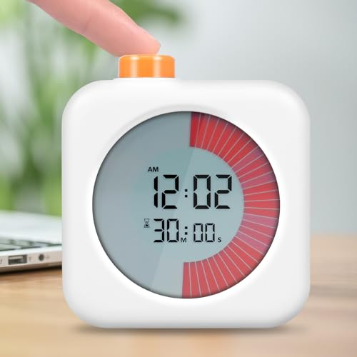 Mini minuteur visuel numérique Minuteur multifonction 3 en 1 Minuteur Horloge Réveil numérique avec LED 60 minutes Compte à rebours pour la maison, la cuisine, la salle de bain, les