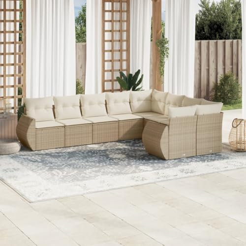 Rantry 9-TLG. Gartenmöbel Set mit Kissen Gartensofa Balkonmöbel Gartenlounge Loungesofa Rattansofa Modular Ecksofa Ecklounge Sofagarnitur Sitzgruppe Loungemöbel Beige Poly Rattan