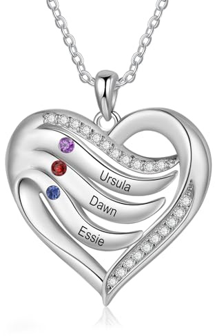 lorajewel 925 Sterling Silber Kette mit Namen Personalisierte Halskette für Damen Kette mit Anhänger Geburtssteinen Gravur Geschenke zum Muttertag Weihnachten Valentinstag