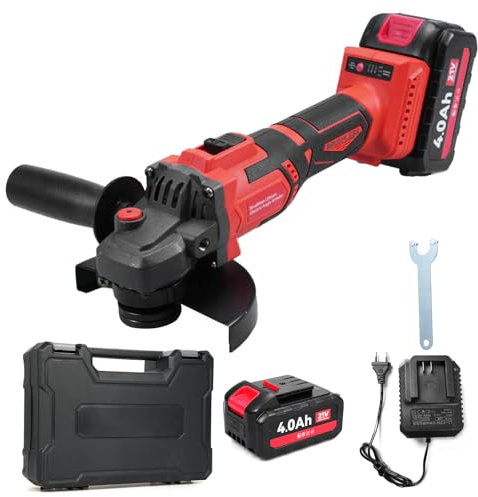Mulcort Akku-Winkelschleifer Werkzeug für 21 V Winkelschleifer mit 2 x 4,0 Ah Akkus und Ladegerät Verstellbarer Hilfsgriff Bürstenloser Motor Schleifmaschine