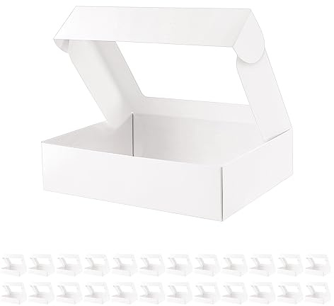 PKGMAGIC 25 Boîtes de Boulangerie Blanches avec Fenêtre, Boîte à Dessert de 22,86 x 17,78 x 6,35 CM, Boîtes à Pâtisserie avec Fenêtre, Boîtes à Friandises pour Biscuits, Desserts, Muffins, Beignets