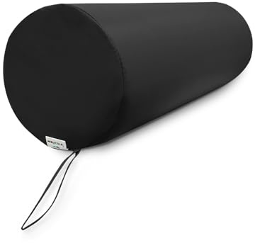 WELLCORE - Cuscino cilindro da massaggio, 60 x 20 cm, in ecopelle, sfoderabile, imbottitura in schiuma, per yoga, fitness, per lettino da massaggio, ergonomico, nero