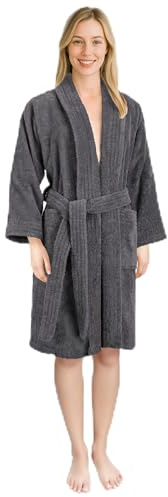 Hammetex Badrock 100 % bomull unisex för kvinnor och män, högkvalitativ 400 g/m² kvalitet, mjuk, absorberande, frottébadrock för par med fickor, GRÅ, XL-XXL