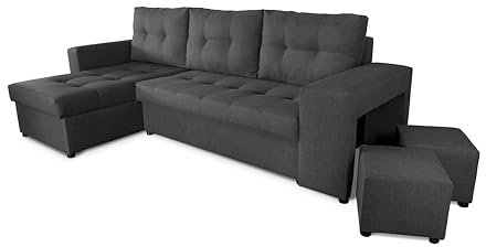 NAWSTOL - Ecksofa Couch Leon mit Schlaffunktion und Bettkasten - Modern Sofa für Wohnzimmer - Links/rechts montierbar (Grau)