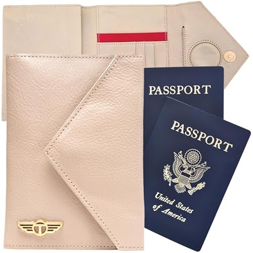 Versteckte AirTag Reisepasshülle aus Vollnarbenleder für Damen und Herren – RFID-geschützte Reisebrieftasche mit kostenlosem Lost & Found Service, Pink, Minimalistisch