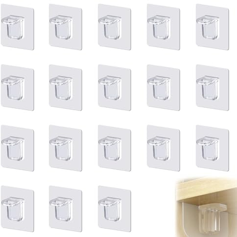 GVSS Lot de 18 Équerre Adhésive 7x7cm,Attache Etagere Murale Sans Percer | Acrylique transparent sans odeur bords lisses,Sans endommager le mur,Adapté carreaux bois cuisine et divers supports muraux