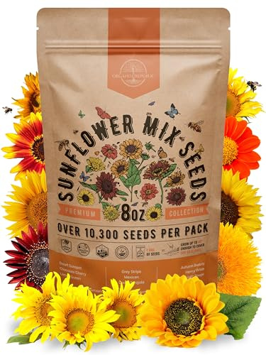 Sunflower Mix Seeds Pack 8 oz - Over 10,300 Non-GMO Heirloom Sunflower Seeds for Planting, Annual Flowers in Individual Seed Packet for Planting Home Garden Indoor & Outdoor Gardening