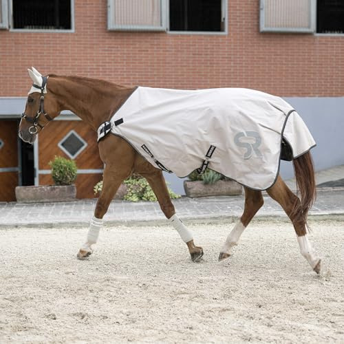 SUNRIDE Führanlagendecke 0g für Pferde (Cornwell) - 100% wasserdicht - 1200D - Longierdecke, Führmaschinendecke - 3.000mm Wassersäule - mit Fleece - atmungsaktiv - beige (125 cm)