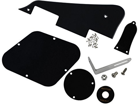 FLEOR Set of LP Pickguard/Control Backplate/Selector Switch Cover/Toggle Switch Ring/Truss Rod Cover/Chrome Bracket/Mounting Screws for LP Standard Guitar, Black 1ply