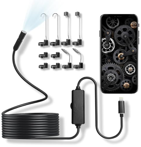 Edinstry 1920P Inspection Borescopes with 8 Adjustable LED Lights,Endoscope Camera with Light for Phone, 16.4ft Semi-Rigid Cable for Pipe Inspection, 7.9mm IP67 Waterproof Inspection Snake Camera