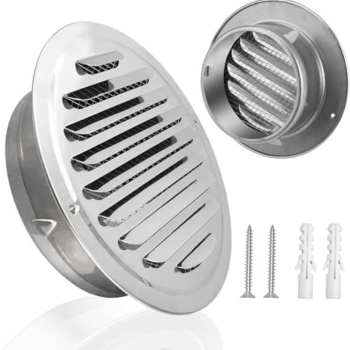 Stainless Steel Air Vents Louvered Grille Cover Vent Hood Flat Ducting Ventilation Air Vent Wall Air Outlet With Fly Screen Mesh For House(120mm/4.7in)