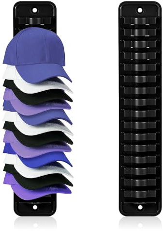 HUSOUE 2 Pack Hat Organizer for Baseball Caps, Hat Rack for Wall with Screws Cap Holder Hold Up to 16 Caps Wall Mounted Cap Storage Hanging for Door Closet (Black)