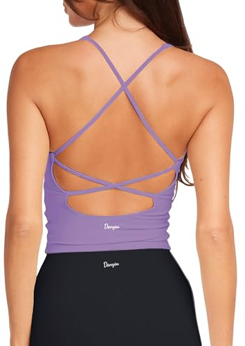 Danysu sport-BH dam utan bygel topp crossback avtagbar vadderad sömlös sporttoppar bh fitness yoga, #1.v Neck Iris lila, M