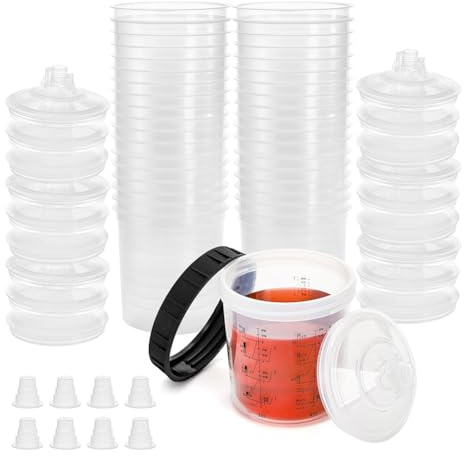 Wouueso Lot de 20 pistolets à peinture pour à peinture de voiture - Inserts de gobelets et système de couvercle - 600 ml