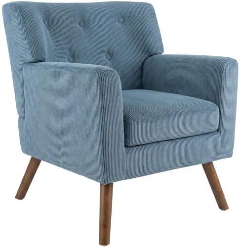 CLP Fauteuil Rembourre en Velours cotele Kioni avec accoudoirs, Fauteuil Bergere Jusqu a 150 kg, Fauteuil Relax et TV pour Salon Couleur:Bleu