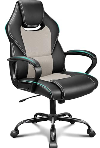 BASETBL Office Chair, High Back Ergonomic Racing-Style Executive Swivel Chair for Home, Gaming & Office, PU Leather with Lumbar Support, Adjustable Height, Comfortable & Easy to Assemble (Grey)