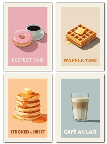 LAVEMA Vintage Küchenbilder Retro Modern Wanddeko Kaffee Esszimmer Poster Set A4 (21x30cm) Bilder Küche Bilderwand stilvolle Küchendeko Kitchen Wandbilder Donut Wandposter ohne Bilderrahmen