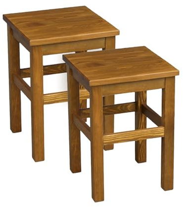 Metdrew Holzhocker | Holzhocker 32 x 32 x 45 cm | Küchenhocker | Quadratischer Hocker | Rustikaler Stil | 2 Stück | Holzschemel | Farbe: Rustikaler Eichenfarbe gebeizt | 2 Stück