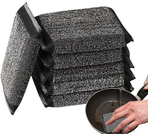 Duvcoywae Éponge en Acier Inoxydable, Grattoir À Récurer Anti-Rayures, 6 Éponge Récurer en Acier Inoxydable pour Casseroles Et Poêles, Parfait pour Les, Noir