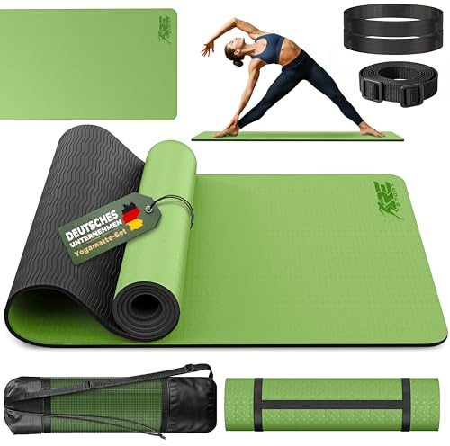 RE:SPORT® Yogamatte Gymnastikmatte 183x61cm rutschfest schadstofffrei | Fitnessmatte mit Tragetasche & Tragegurt | Trainingsmatte gepolstert | Yoga Matte Sportmatte für Fitness Pilates & Gymnastik