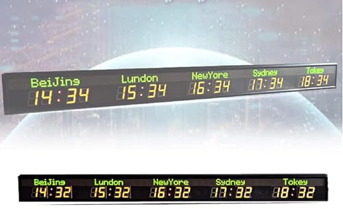 Orologio mondiale a 5 città, orologio elettronico mondiale a LED, orologio da parete digitale mondiale con fuso orario multiplo a colori per interni, per uffici alberghieri aziendali multinazionali