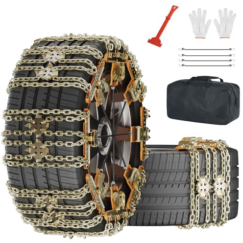 SUNYRISY 8 Stück Schneeketten, Universal Auto Einstellbare Metall Reifenketten Snow Chains, Hohe Griffigkeit Schwerlast Notfallzugketten für PKW/SUV/LKW (Reifenbreite 215-285mm)