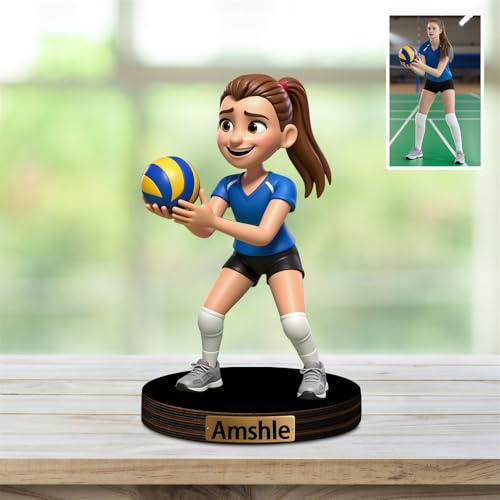 XIAO.Z Benutzerdefinierte Sport Volleyball Spieler Foto Cartoon Stil Desktop Skulptur, personalisierte Volleyball Liebhaber Spaß Bild Cartoon Portrait Rahmen Zeichen Plakette Geschenk
