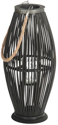 Bambus Laterne Zya | mit Henkel und Glaseinsatz, 50 cm, schwarz | Holz Kerzenhalter, Windlicht, Deko Laterne für Balkon Garten Terrasse Wohnung