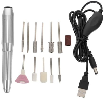 Máquina Pulidora de Uñas USB Portátil Plata de Aluminio, 1 Set | Juego con Cabezales de Lijado y Pulido, Agarre Cómodo, Funcionamiento Estable, Uso Profesional y Doméstico