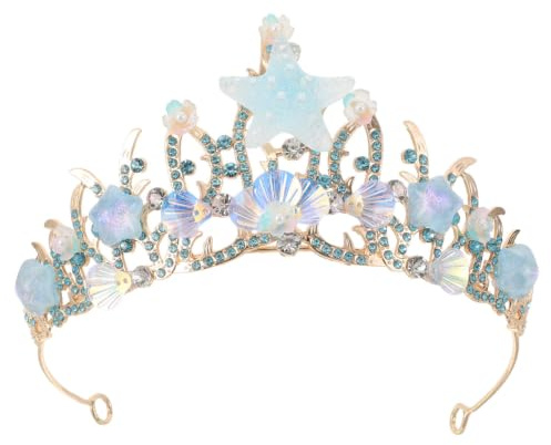 TOYZFRIENDY Strass Meerjungfrauenkrone FüR Frauen Und MäDchen Prinzessin Tiara Mit Seestern Ozean-Motiv Kopfschmuck FüR Hochzeit Und Geburtstag 5.71X4.72X2.76In