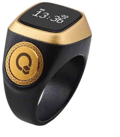 IQibla - Anello intelligente impermeabile per conteggio Zikr con display digitale, avvisi di vibrazione per conteggi specifici e 5 notifiche di preghiera tramite app per smartphone (22 mm, nero)