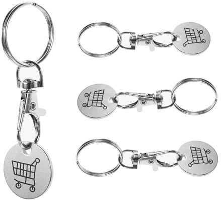 FWYDRJZC 4PCS Shopping Trolley Token, Pound Coin Trolley Token Keyrings, Stainless Steel Trolley Coins UK with Key Clip, for Shopping Trolleys Basket Locker and Gym Lockers