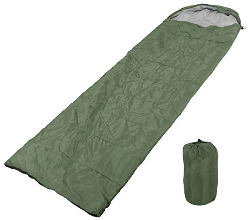 Vuxen utomhussovsäck med huva, vattentät, lätt, bekväm, för camping, vandring, backpacking, resor, nylon, ihålig bomull, 180 cm, 75 cm, 30 cm (OD grön)