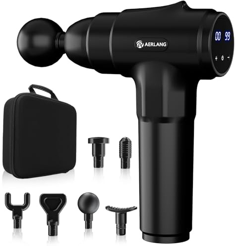 Pistola de masaje muscular, 7 cabezas y pantalla LED, masajeador profesional, masaje profundo de 20 velocidades para masaje de espalda, hombros y piernas, regalo adecuado