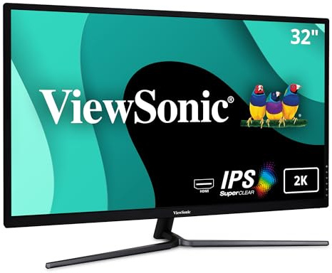 ViewSonic VX3211-2K-MHD 32 Inch IPS WQHD Monitor with 99% sRGB, 87% AdobeRGB, HDMI, VGA, DisplayPort, Eye Care for Work and Entertainment at Home, Black