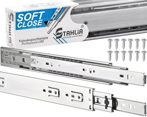 Stahlia Schubladenschienen VOLLAUSZUG 45 x 500mm (2 STÜCK) Softclose (mit Selbsteinzug & Dämpfung) Teleskopschiene|Tragkraft 35 kg/Paar |Kugellager mit Stahlkäfig