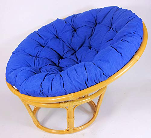 Rattan Papasansessel,Papasan Durchmesser 110 cm, Fb. Honig, Polster Uni Living 226 dunkelblau