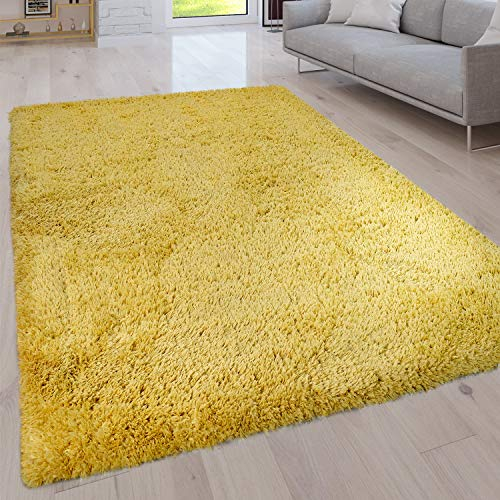 Paco Home Tapis Poils Longs Salon Lavable Shaggy Uni Dif. Coloris/Tailles, Dimension:140x200 cm, Couleur:Jaune