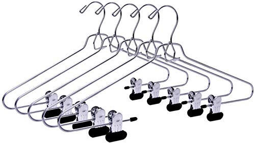 6 Quality Add-On Skirt Blouse Hanger Heavy-Duty Add-On Skirt Hangers with Clips, Multi Stackable Add on Hangers, Adjustable Wide Clip Pants Hanger, Chrome (Skirt Hanger - Wide Clips, 6)
