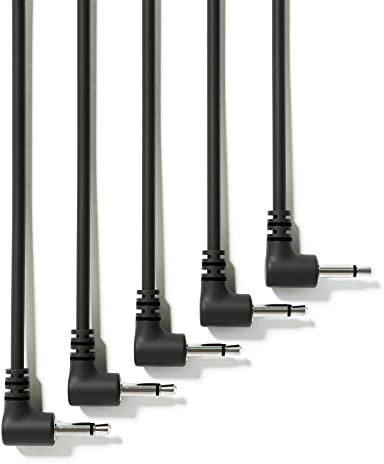 ExcelValley - 5-Pack - Rechtwinkliger Mono Modular Patchkabel - 3,5mm 1/8 Eurorack Synthesizer [Schwarz | 30 cm - 11,81]
