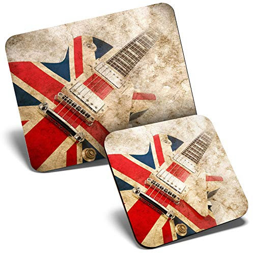Mouse Mat & Coaster Set - Brit Pop Rock Guitar Music England 23.5 x 19.6 cm & 9 x 9 cm for Computer & Laptop, Office, Gift, Non-slip Base #16066