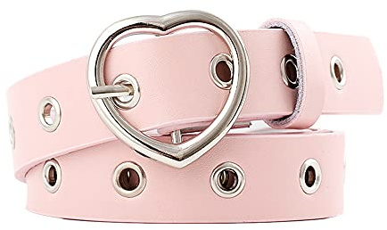 Herz Gürtel Nietengürtel Schmaler Damengürtel Schwarz Einzelloch Nietengürtel mit Leder Ösengürtel, versch Farben Hohle Blume,Punk Gothic Partygürtel Größen, Breiten 2.5 (Rosa,Einheitsgröße)