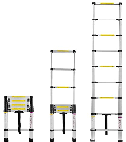 NAIZY Teleskopleiter 2,6m Alu Multifunktionsleiter mit Schiebeverriegelung Ausziehleiter 150 kg Belastbarkeit Aluleiter Rutschfester Mehrzweckleiter 9 Stufe Aluminiumleiter