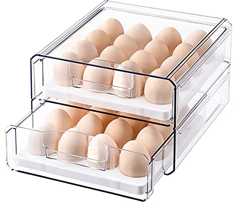 G-LIKE Kühlschrank Aufbewahrungsbox Eierbox Schubladen – Zweilagig Herausziehbar Stapelbar Transparent Eierhalter Organizer Küche Haushalt Eier Ordnungssystem PET Kunststoff Eierablage