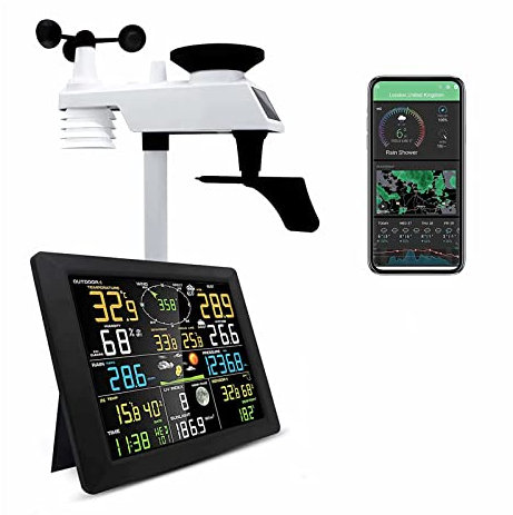 HKMA Estaciones meteorológicas Profesionales, estación meteorológica WiFi con Pantalla LCD Grande de 10 , pluviómetro, Reloj meteorológico, pronóstico del Tiempo, Velocidad del Viento