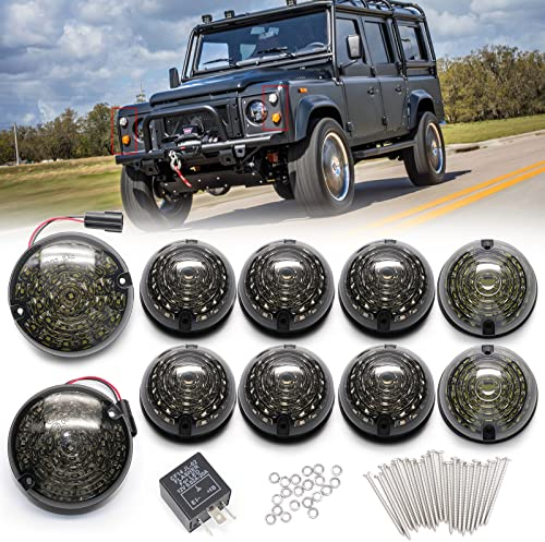 FetonAuto 10 Stück Komplettes Led Licht Upgrade Kit für Land Rover Defender 1990-2016, vordere Blinkleuchten, Nebelschlussleuchte, Rückfahrscheinwerfer, Display und Rücklicht (geräuchertes Glas)