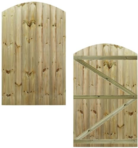 Made to Measure 6ft Wooden Garden Gate, Custom T&G Semi-Braced Arch Top Treated Timber Door for Outdoor Pathway Home Access, MAX 180cm High x MAX 105cm Wide