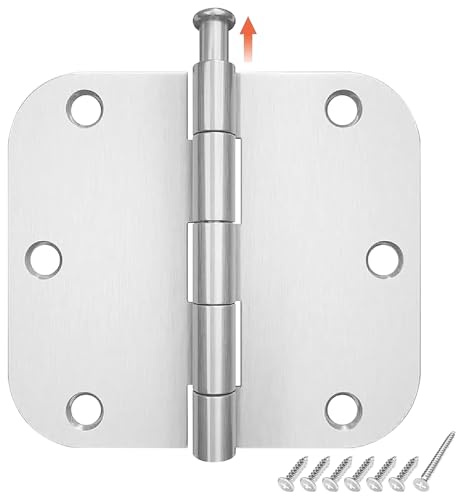 HOSOM 3 Pack Rounded Door Hinges Brushed Nickel 3.5 x 3.5 inch with 5/8 Radius Heavy Duty Satin Nickel 3 1/2 Interior Door Hinges, 3 ½x 3 ½ Silver Door Hardware