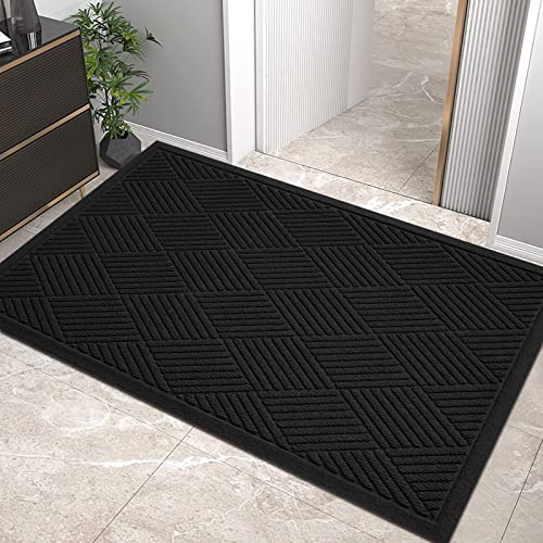 HIYARD Sturdy Front Door Mat, Absorbent Muddy Dirt Resist Welcome Door Mats Outdoor Indoor, Stain and Fade Resistant, Non-Slip Rubber Backing Low Profile Doormat for Entryway, 36×24, Black